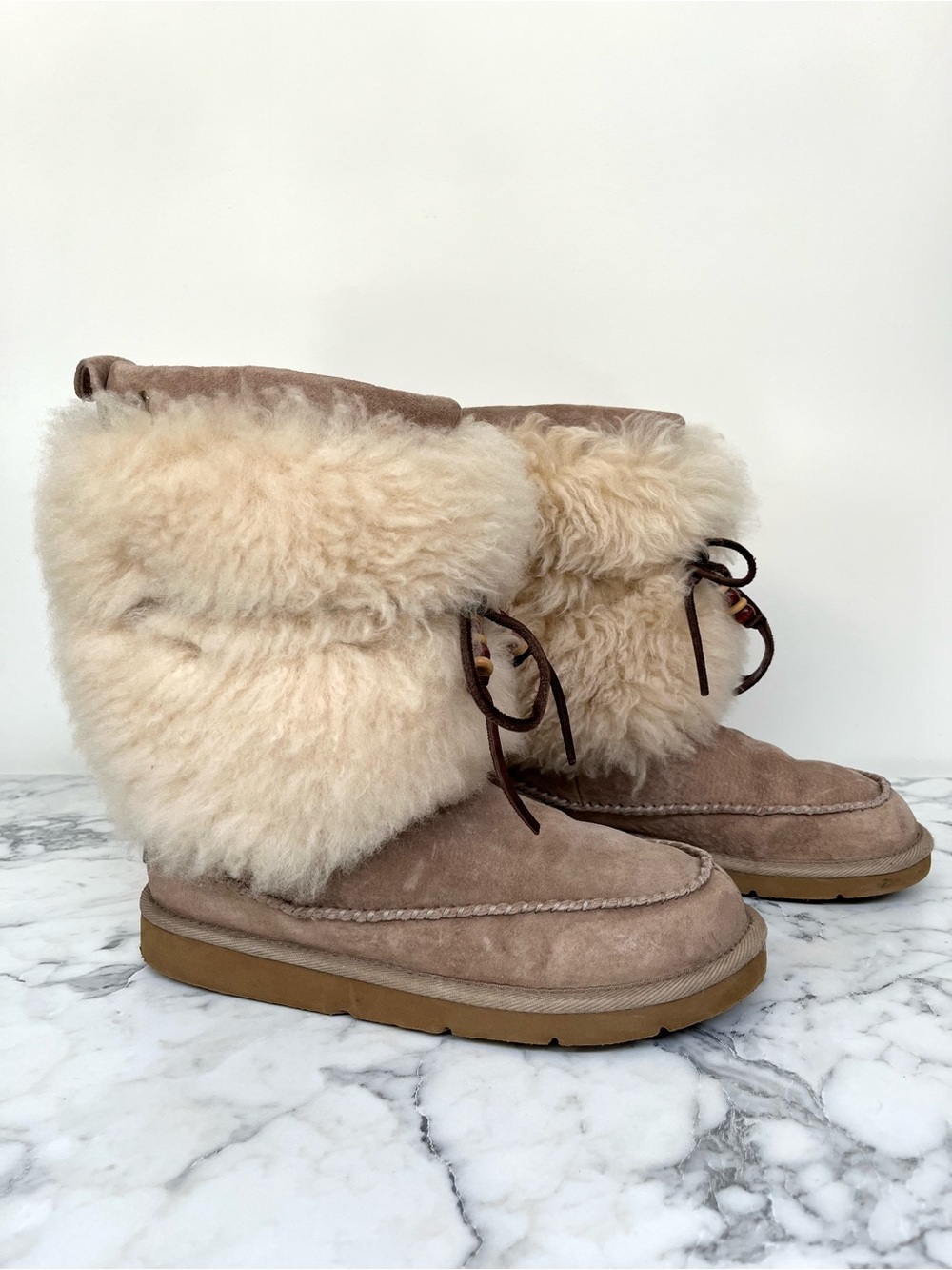 Ugg Rainer Eskimo Boots Shearling Wrapped Lined Tan Suede Winter Woman’s Size 8